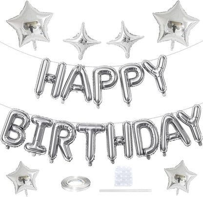 Silver Happy Birthday Balloon Banner, 16 Inch Mylar Foil Letter Balloons - Image 9