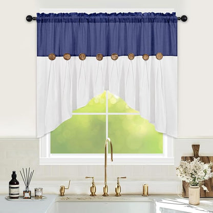 Farmhouse Swag Curtain, Boho Cotton Linen Valance Curtain, Country Rod Pocket - Image 2