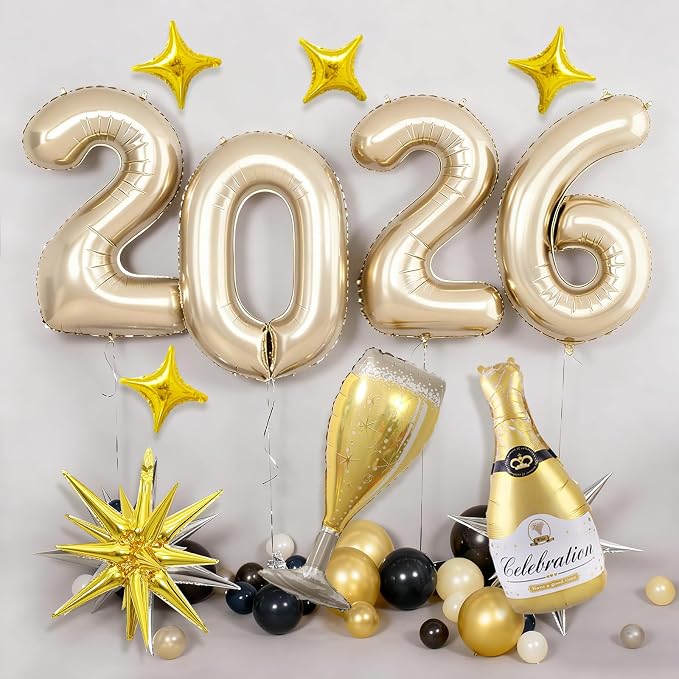 Light Gold 2026 Balloons, 40 Inch Number Champagne Gold Foil Balloons - Image 8
