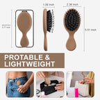 Mini Boar Bristles Hair Bursh, Travel Size Hair Brush for Women Men Kids, Protable Small Hair Brushes for Pockets Purses, Mini Hair Brush for Smooth Add Shine (1 Pack-Mocha)