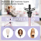 Auroras Adjustable Wig Stand Tripod, Mannequin Stand for Wig Tripod Stand, Mannequin Head Stand for Cosmetology Hairdressing Training, Pink (Mannequin Head Not Included)