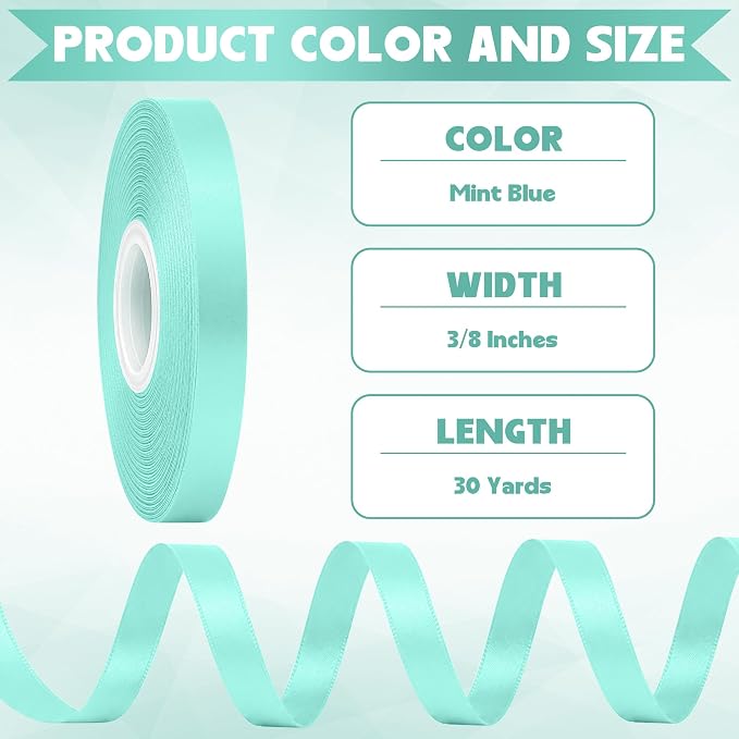 3/8In 30Yards Mint Blue Thin Ribbon - Image 2