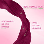 YoungSee Tape in Hair Extensions Magenta Human Hair Tape in Extensions Rosein 16 Inch Tape Ins Human Hair Extension Colored 10pcs 25g for Cosplay