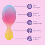 Wet Brush Mini Detangler Hair Brush for Gentle Knot Removal, Compact Travel Size, Soft Bristles for Pain-Free Detangling, Less Breakage, Works on All Hair Types, Limited Edition, Electric Sky Pink