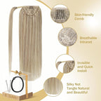 Ve Sunny Hair Extensions Ponytail Real Human Hair Wrap Around Clip in Ponytail Hair Extensions Straight Extensions Human Hair for Women Blonde Highlights for Women Warm Color 20inch 80G