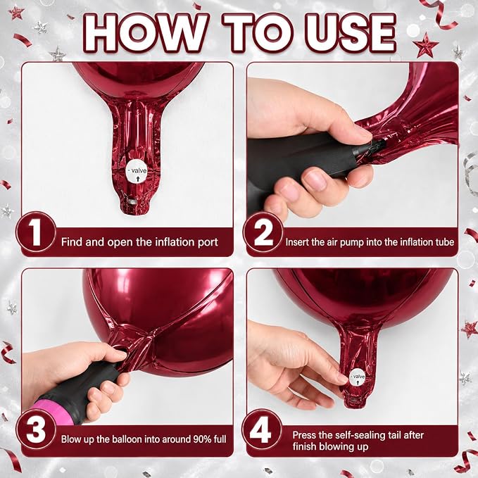 10Pcs Red Round Foil Balloons, Metallic Silver Dark Red Foil Baloon - Image 5