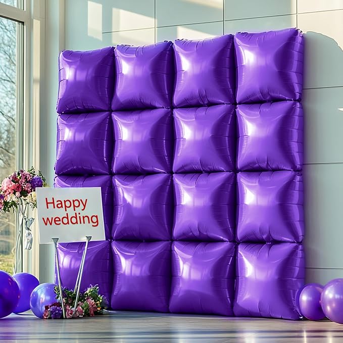 NISOCY 36PCS Metallic Purple Square Foil Balloons Wall Backdrop | Double Sided - Image 5
