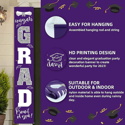 Graduation Decorations 2026 Banner Porch Sign Purple Silver - Image 3