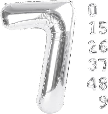 Large Number Balloons 40 Inch Silver 7 Balloon by Mluchee