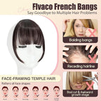 Clip in Bangs, Synthetic Wispy Bangs Hair Clip, Medium Brown Fake Bangs Fringe with Temples Hairpieces for Women Natural Curved Hair Extensions for Daily Wear