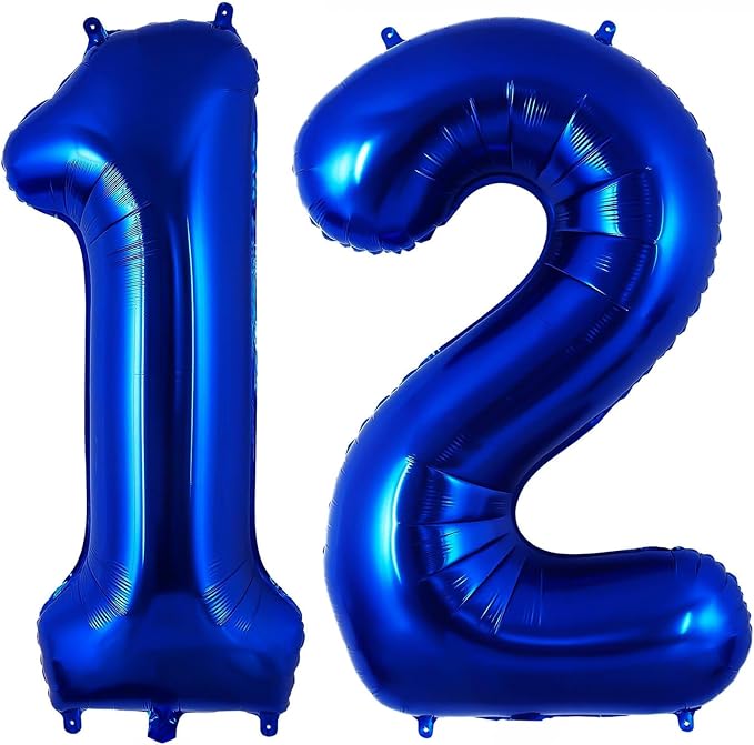 Navy Blue 12 Balloon Number, 40 Inch Number 12 Balloon Big Dark Blue Foil Mylar by BBPOOL