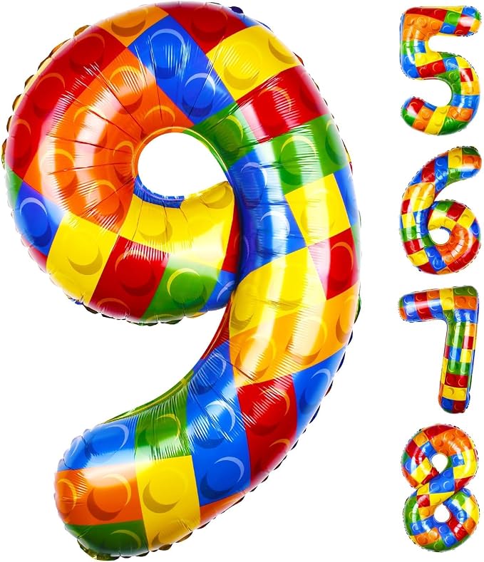 40 Inch Building Block Number Balloon Colorful Block Foil Balloons Block Themed by AXBMM