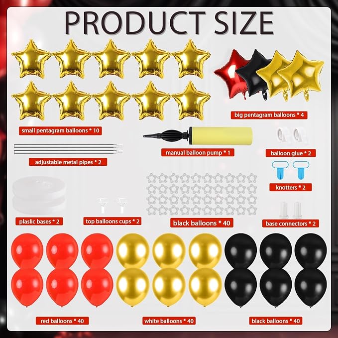 2 Sets Black Gold and Red Balloons Decorations Adjustable Balloon Column Stand - Image 3