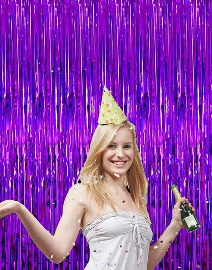 Purple Metallic Tinsel Foil Fringe Curtains - Image 3