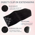 DOORES Hair Extensions Real Human Clip in 14 inch 120g 7pcs Invisi Edge, Seamless Clip in Hair Extensions Invisible Clipins Virgin Injected Skin Weft, 1 Jet Black
