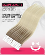 Youngsmile Injection Tape in Hair Extensions Human Hair #8T60 Ash Brown to Platinum Blonde 20pcs 40g 18 Inch Balayage Injected Seamless Tape in Hair Extensions Straight Remy Human Hair (#8T60,18'')