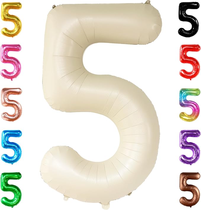 KatchOn Gaint Cream White 5 Balloon Number 40 Inch, 5 Birthday Decorations | 5 by KatchOn