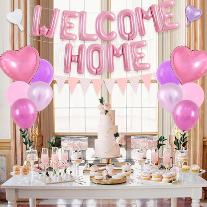 TONIFUL 16 Inch Pink Welcome Home Foil Letter Balloon Banner Decoration Kit | - Image 6