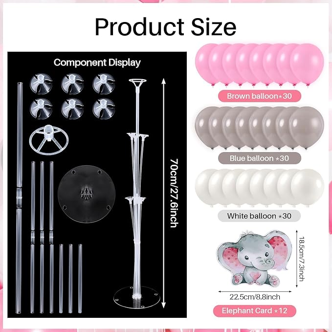 12 Sets Elephant Baby Shower Balloon Stand Kit - Image 3