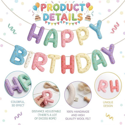 Felt Happy Birthday Garland Rainbow Banner Reusable Happy Birthday Sign Party - Image 4