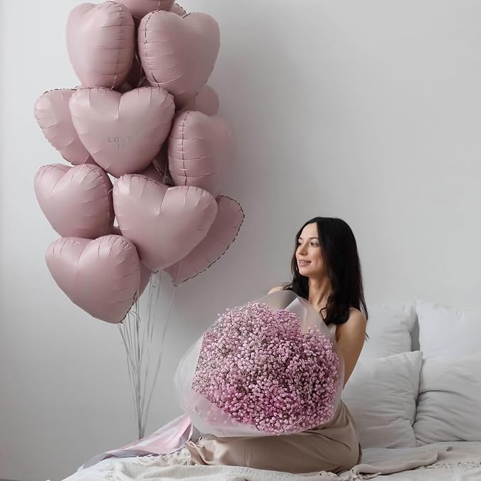Pink White Heart Balloons, 18Inch Sand White Helium Balloon - Image 7