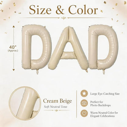 Cream DAD Letter Balloons, 40 Inch Letter Dad Foil Balloon Beige, Helium Big - Image 2
