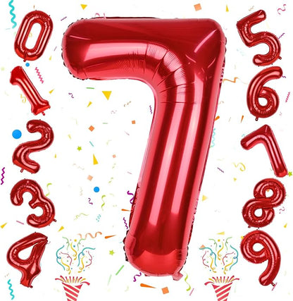 Red Number 7 Balloon, 40 Inch Large Number 0-9 Set by Isndare