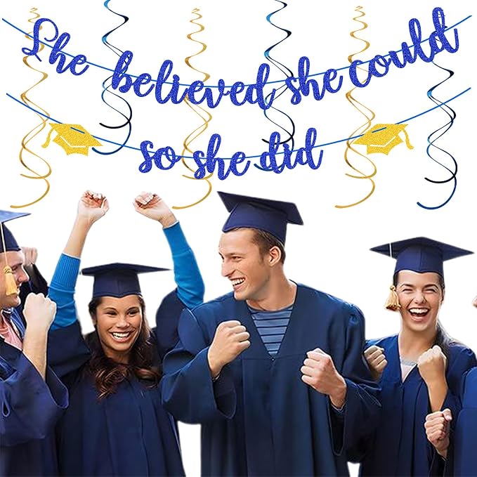 Navy-Blue Gold Party-Decorations Graduation Banner-Streamers - Image 4