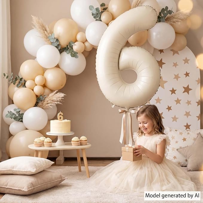 Cream Number 6 Balloon 40 Inch, Foil Numeral - Image 2