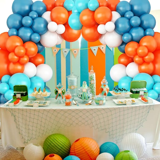 GRESATEK Orange-Blue-White Balloon Arch Garland Kit, Teal Blue Peacock White - Image 6