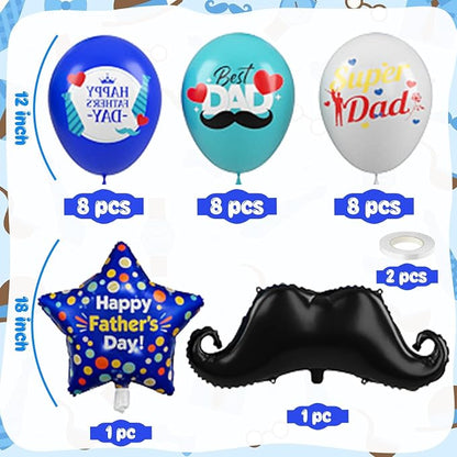 Fathers Day Party Balloons, 12 Inch Royal Blue Teal White Printed Latex Balloons - Image 2