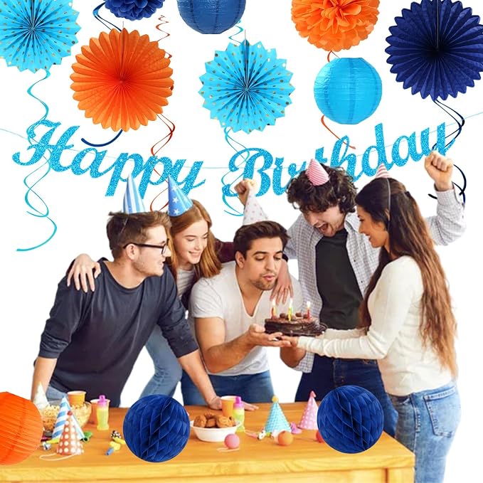 Orange Blue Men Birthday Decorations - Image 6