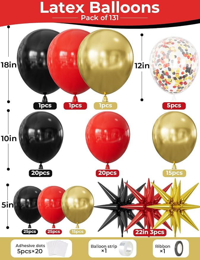 Red Black and Gold Balloons Arch Garland Kit – 131Pcs Latex Balloons - Image 4