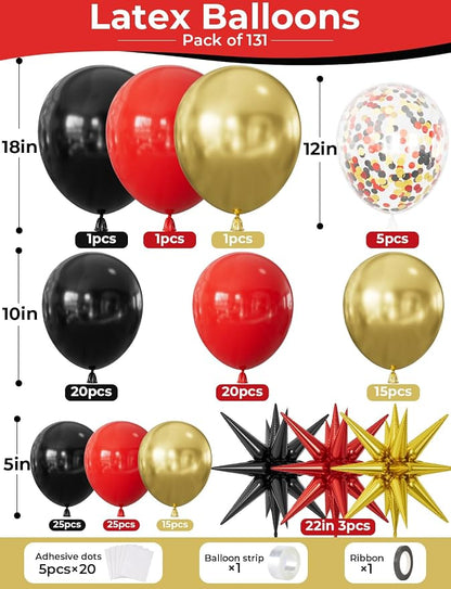Red Black and Gold Balloons Arch Garland Kit – 131Pcs Latex Balloons - Image 4