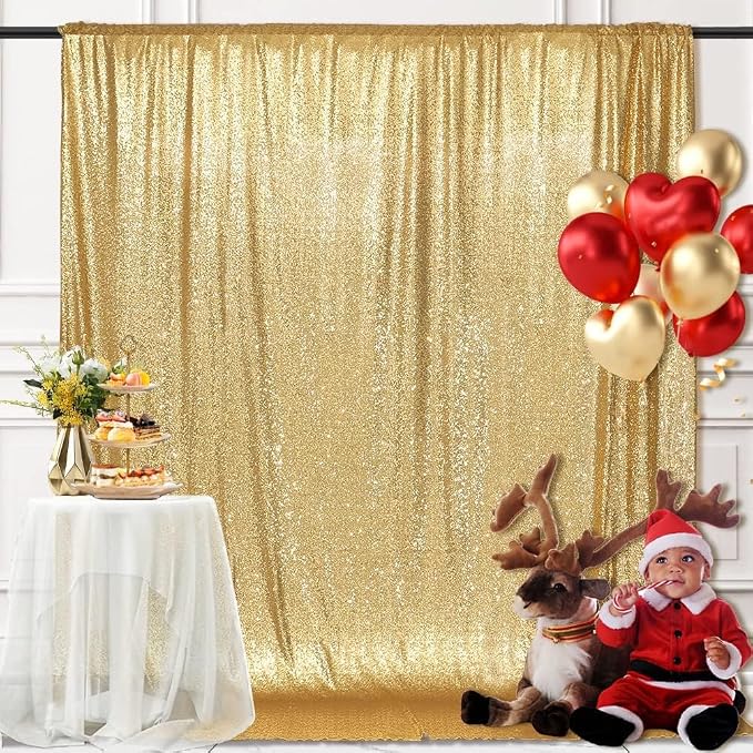 PartyDelight Gold Sequin Backdrop Curtains 6x8ft | Sparkly 3mm sequins - Image 5