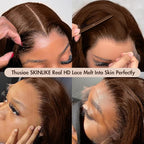 250% Density SKINLIKE Real HD Lace Frontal Wigs, 13x6 Full Frontal Curly Pre-Plucked Bleached Knots Invisible HD Lace Wig Chocolate Brown Human Hair Wig 30 Inch