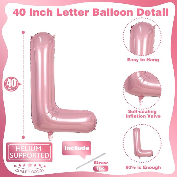 40 Inch Giant Pastel Pink Letter Balloon, Alphabet L Foil Balloons Light Pink - Image 2