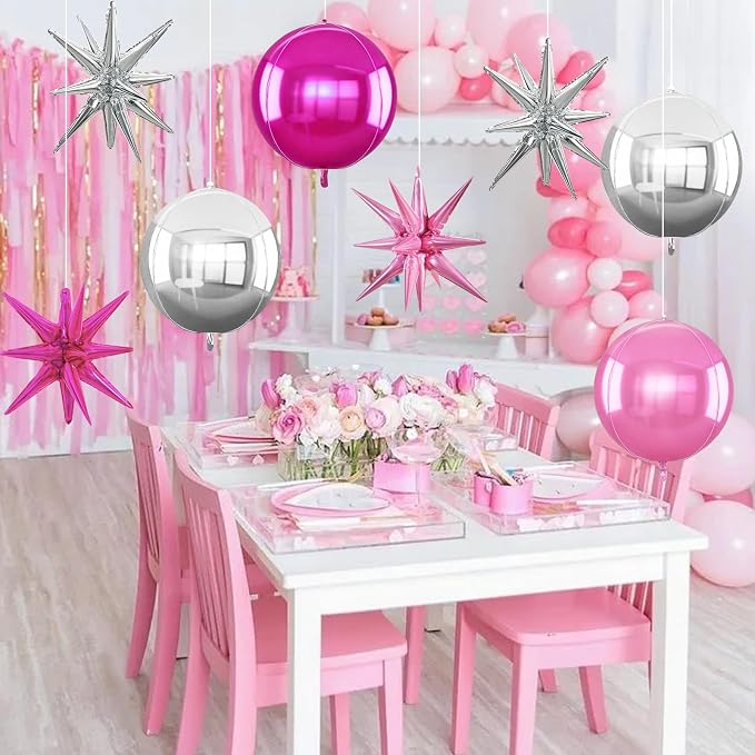 TONIFUL 8Pcs 22Inch Silver Pink Rose Red Large 4D Giant Round Star Balloons - Image 6