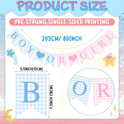 Hahafelt 1 Pcs Blue Pink Gingham Boy or Girl Banner - Image 2