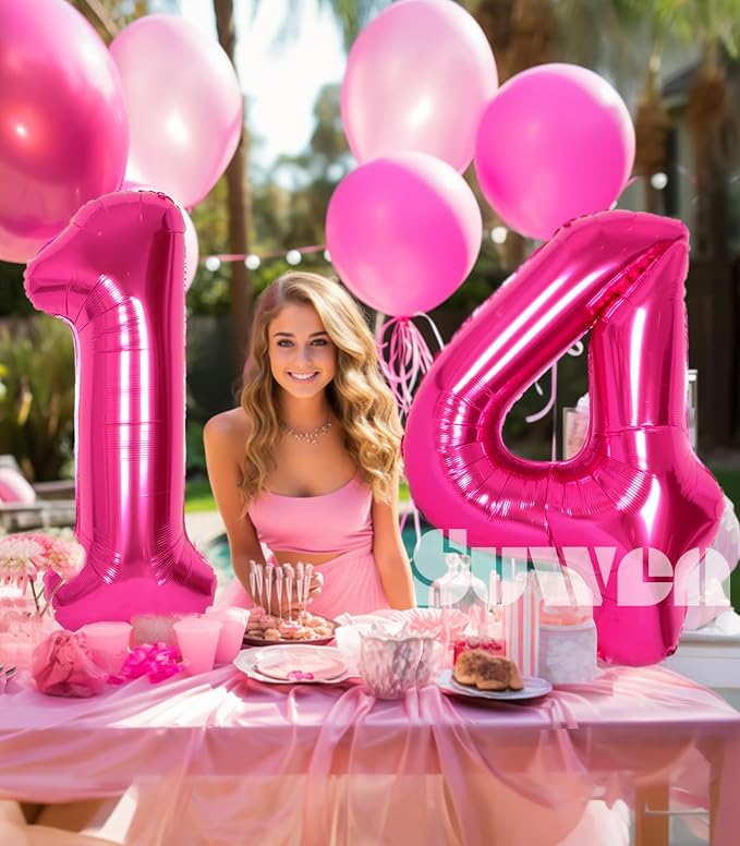 SUWEN 40 Inch Hot Pink Large 14 Number Balloons Big Foil Helium Number Balloons - Image 3