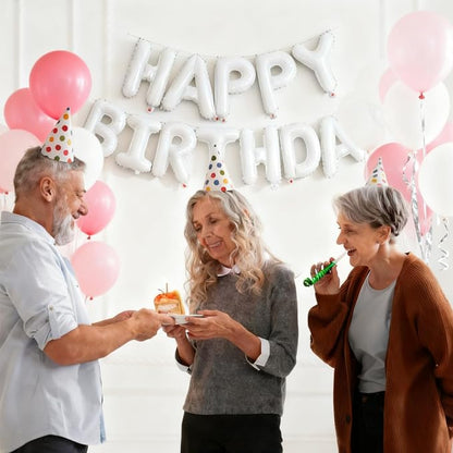 White Happy Birthday Balloon Banner 16 Inch - Image 5
