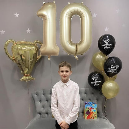 Metallic Gold Number 0 Balloons 40 Inch, Large Champagne Number Balloons 0-9 Set - Image 3