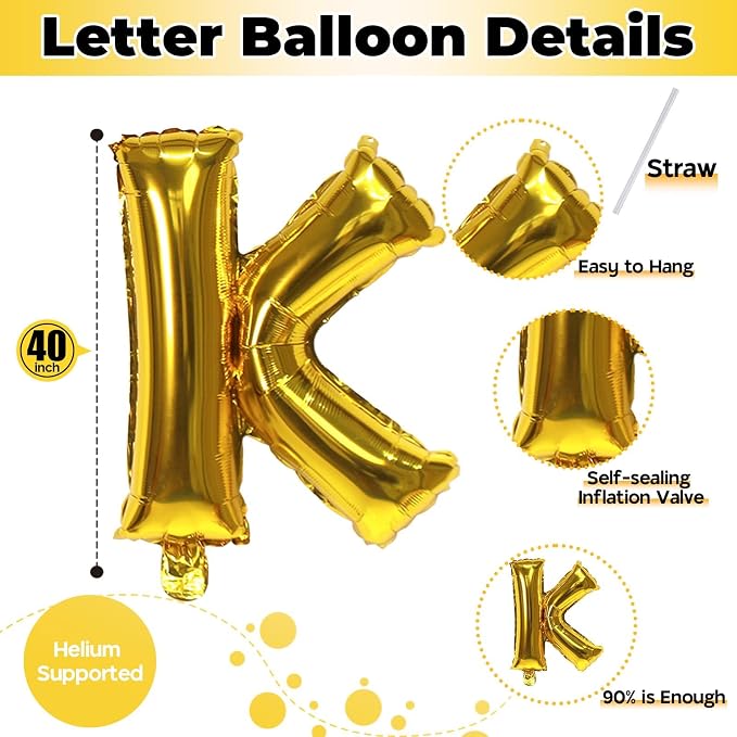 Giant K Alphabet Name Balloon, 40 Inch Helium Mylar Foil Word Balloons Letters - Image 2