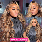 Highlight Lace Front Wigs Human Hair Pre Plucked 180% Density Body Wave Wig 13x6 HD Lace 32 Inch Human Hair Wigs for Black Women Glueless Wigs Pre Plucked