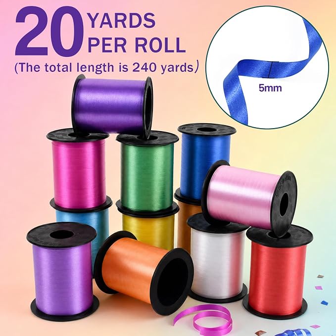 TONIFUL 12 Assorted Multicolor Curling Ribbon Balloon String Gift Wrapping | - Image 2