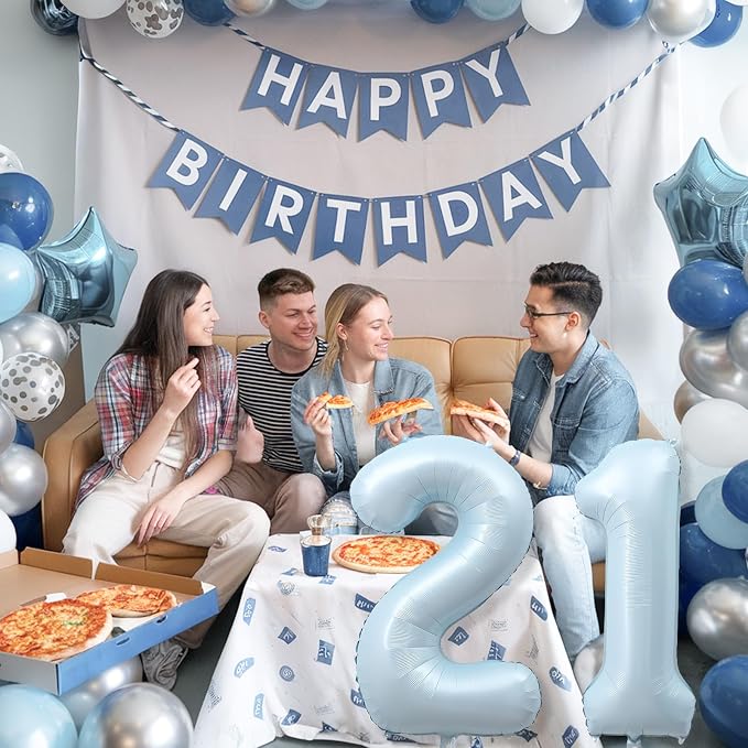 Big Number 21 Balloons, Light Dusty Blue Foil 21 Balloon Numbers 40 Inch - Image 4
