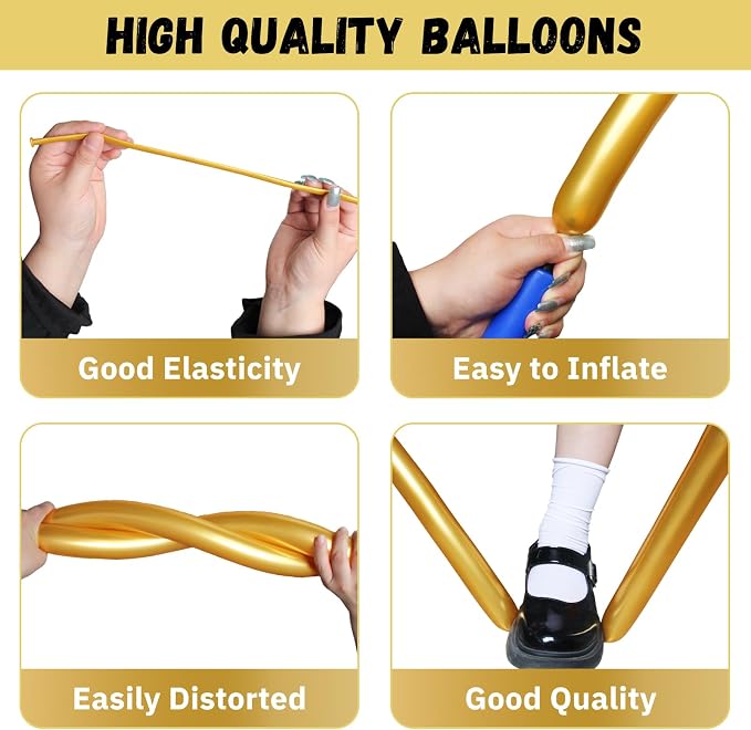 100PCS Metallic Gold Long Balloons - Image 3