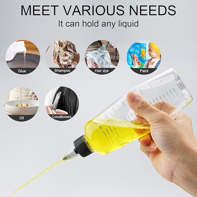 Cosywell Applicator Bottle for Hair Dye 8.5oz 6 Pack With Graduated Scale, Twist-On Top Tip Cap, Empty Plastic Color Oil Squeeze Bottles