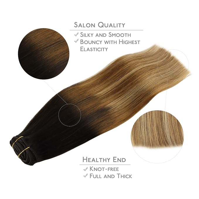 WENNALIFE Clip in Hair Extensions, 150g 24 Inch 9pcs Highlight Dark Brown to Chestnut Brown and Dirty Blonde Human Hair Extensions Thicker Clip in Hair Extensions Real Human Hair Clip Set Double Weft