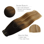 WENNALIFE Clip in Hair Extensions, 150g 14 Inch 9pcs Highlight Dark Brown to Chestnut Brown and Dirty Blonde Human Hair Extensions Thicker Clip in Hair Extensions Real Human Hair Clip Set Double Weft